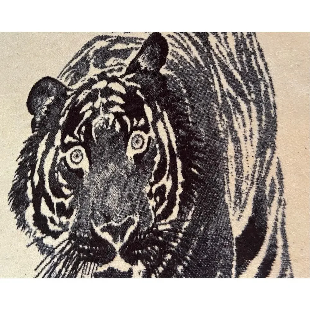 Biederlack Vintage Tiger Blanket Acrylic Cozy Beige Brown Large 75x60” USA Made